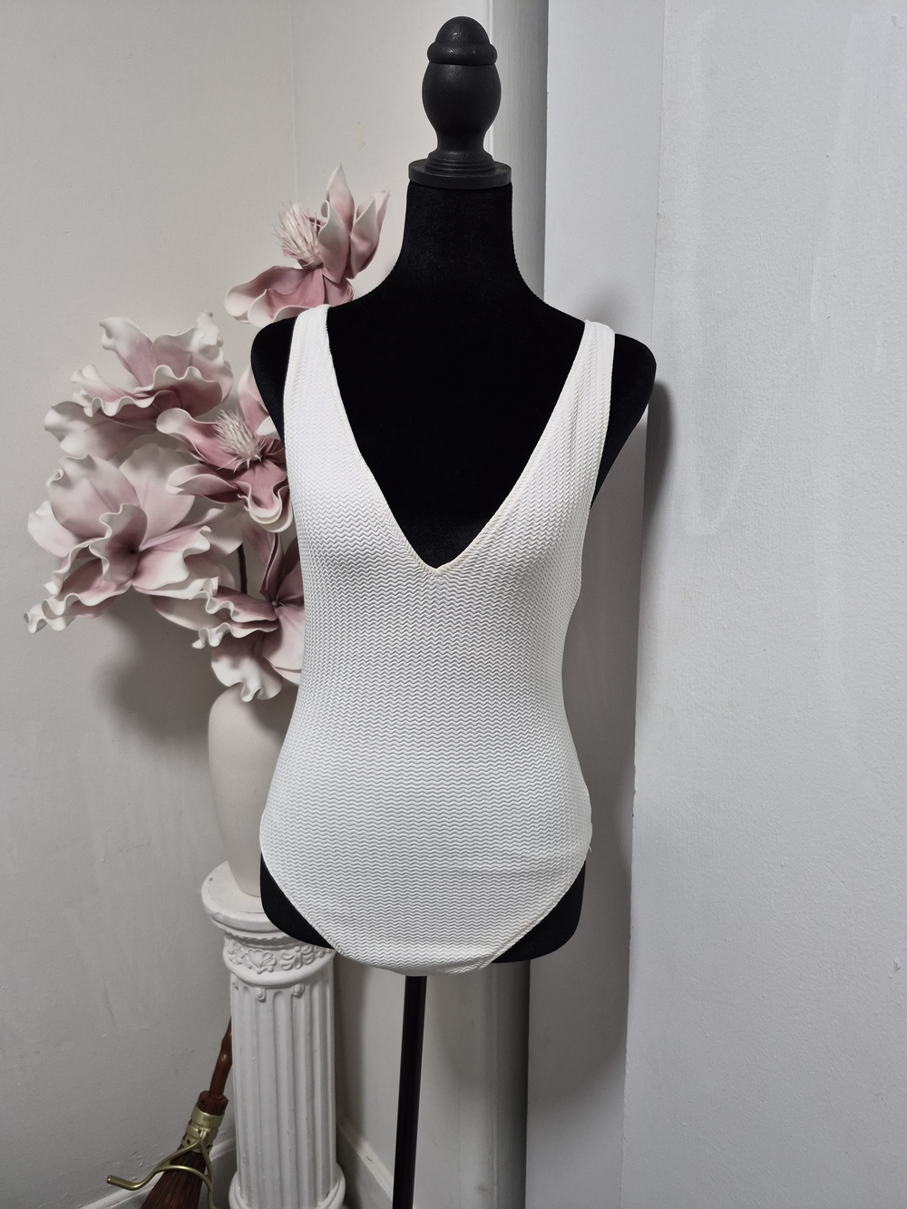 Seafolly White V-Neck Textured One-Piece Swimsuit